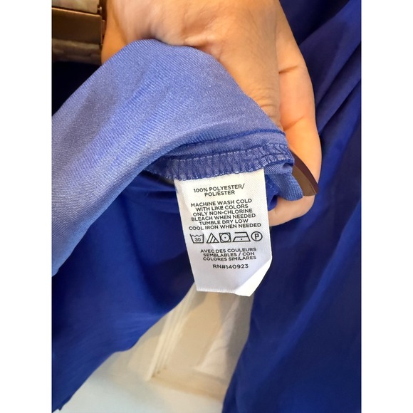 LOFT Ruffle Peasant Blouse XL Cobalt Blue Button Front Long Sleeve‎ Boho Top - Picture 6 of 7